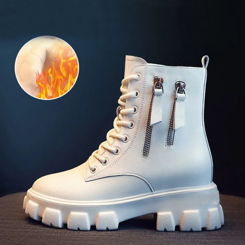 Pofulove Black Boots Winter Shoes Women Ankel Boots Goth Shoes Platform Boots Snow Booties Woman Warm Botas Fall Flat Zapatos Snow Proof Winter Boots