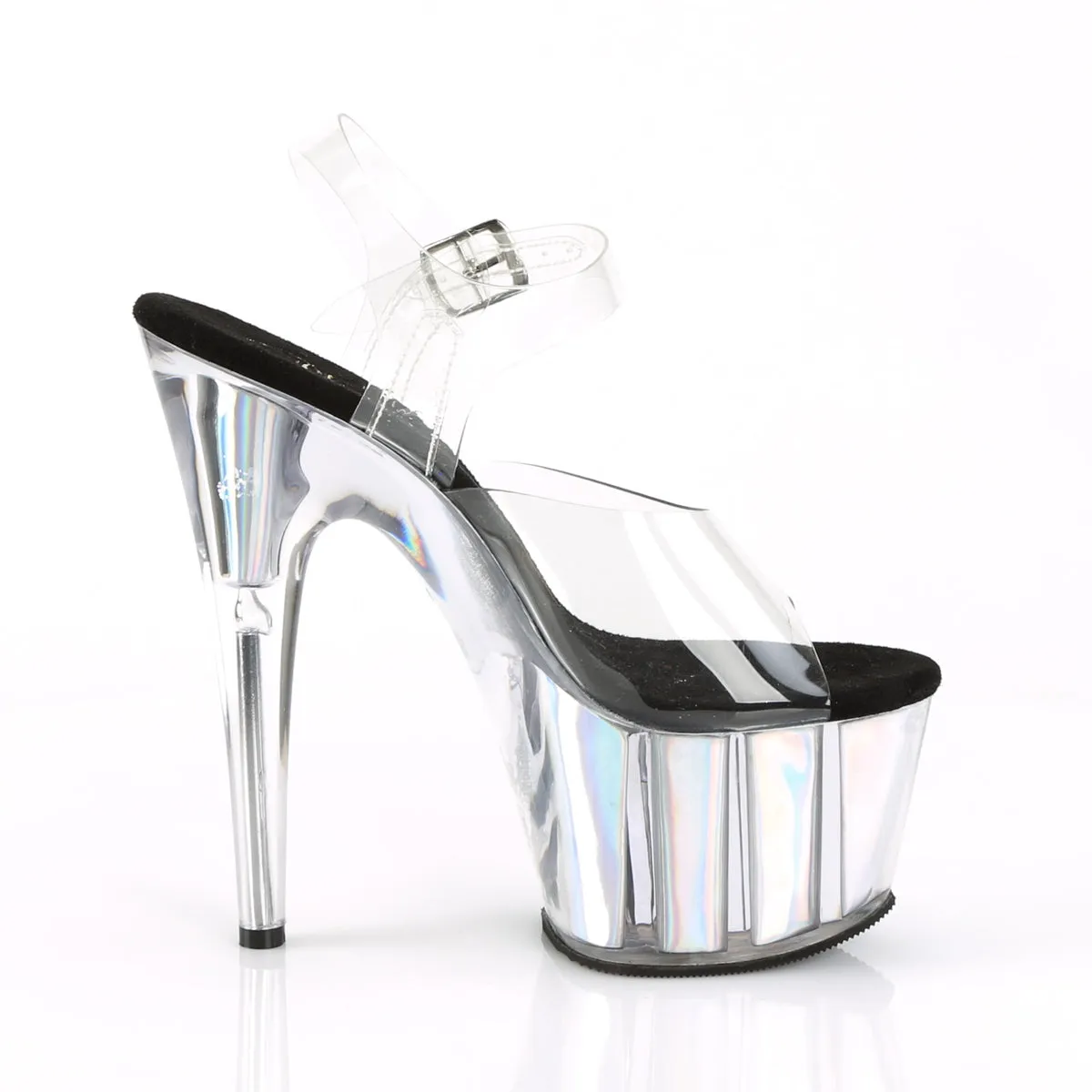 ADORE-708HGI Pleaser Clear/Silver Hologram Inserts Sexy Platform Shoes (Pole Dancing Heels) Comparable To Asics Gt 2000
