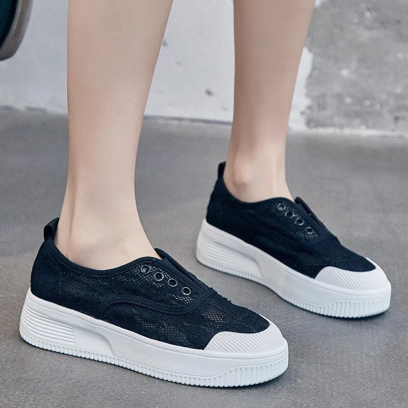 Seychelles Shoes Chicmy  Summer Shoes Women Flats Breathable Mesh Cloth Shoes Flat Casual Woman Shoes Sweet Ladies Thick Sole Black White A4527