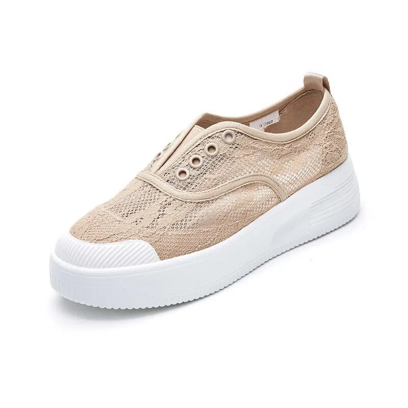 Chicmy  Summer Shoes Women Flats Breathable Mesh Cloth Shoes Flat Casual Woman Shoes Sweet Ladies Thick Sole Black White A4527 Running Flat Shoes