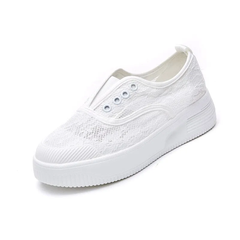 Chicmy  Summer Shoes Women Flats Breathable Mesh Cloth Shoes Flat Casual Woman Shoes Sweet Ladies Thick Sole Black White A4527 Flat Shoes And Sandals