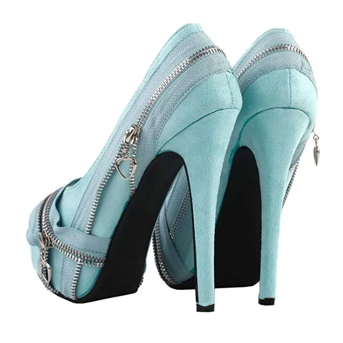 Dress Navy Shoes Women's Baby Blue Punk Rock Peep Toe Dress Pumps