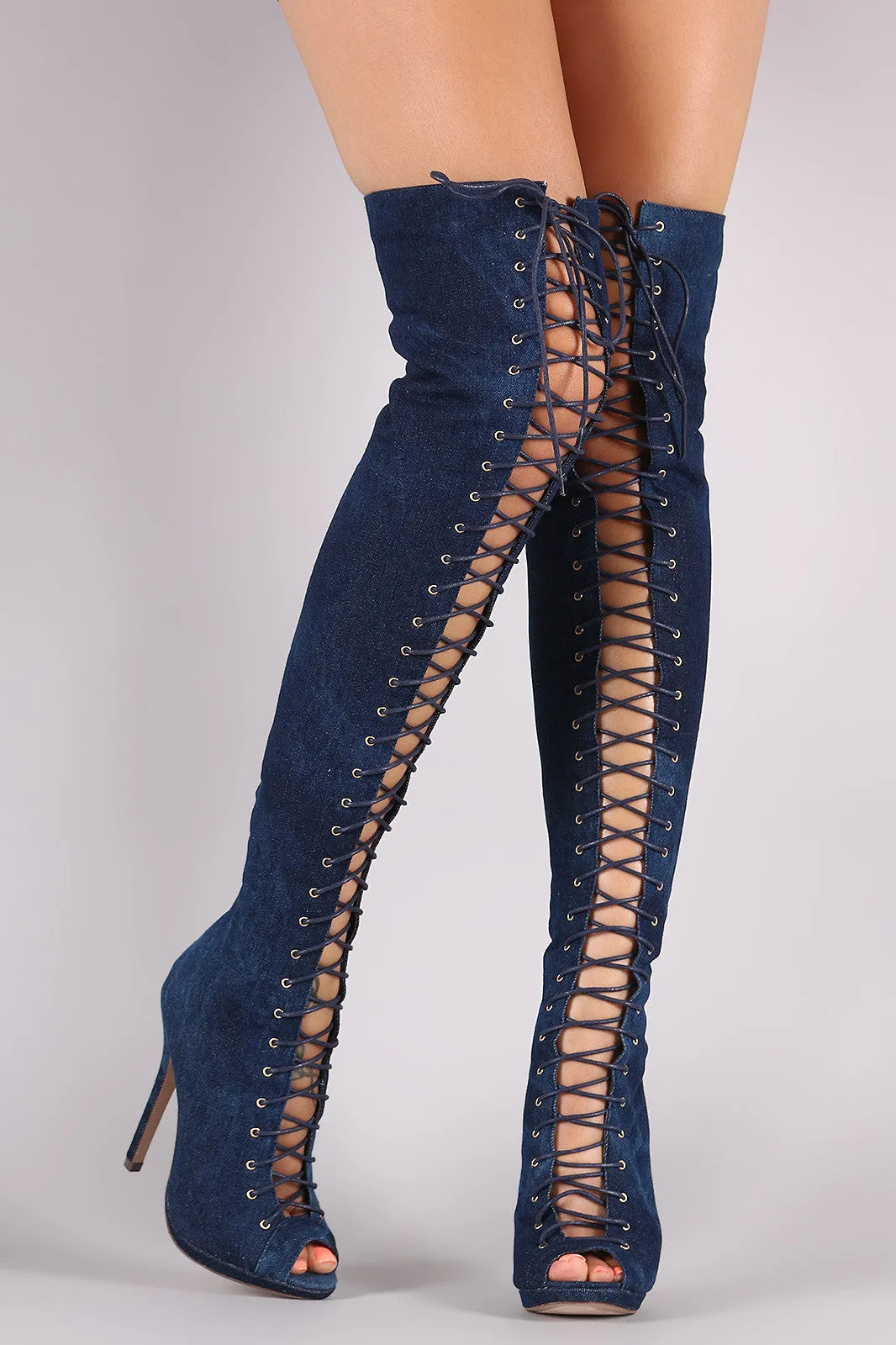 Liliana Denim Lace Up Stiletto Heeled Over-The-Knee Boots Adidas Adizero 3.0 Basketball Shoes