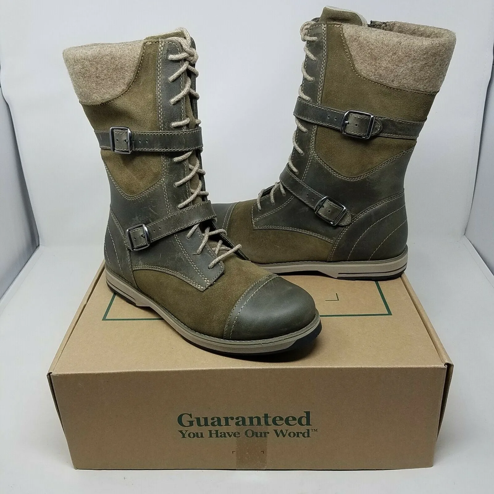 Cute Snow Boots Waterproof LL Bean Park Ridge Boots Leather Buckle Wool Snow Tall Women 8 Antique Olive