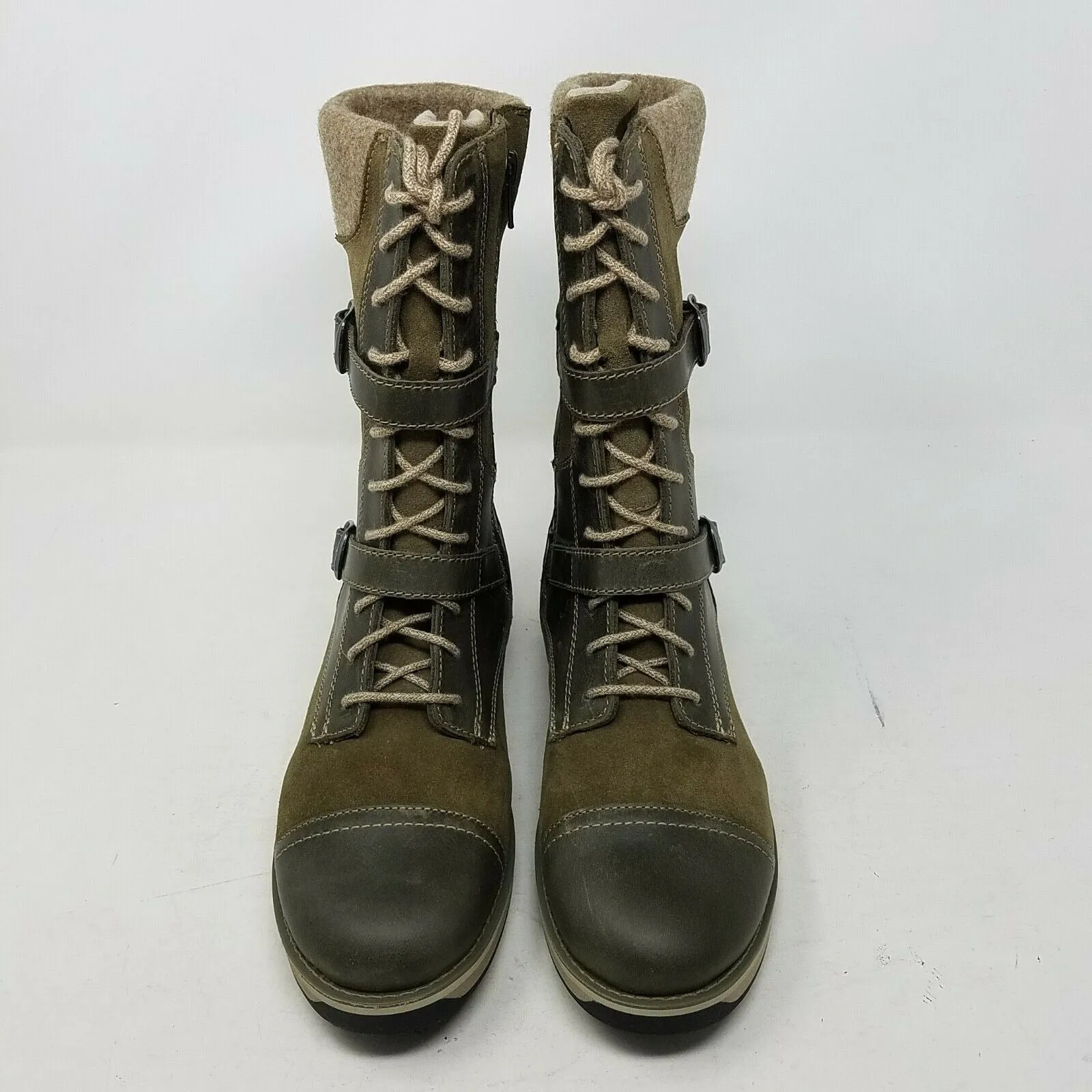 C9 Snow Boots LL Bean Park Ridge Boots Leather Buckle Wool Snow Tall Women 8 Antique Olive