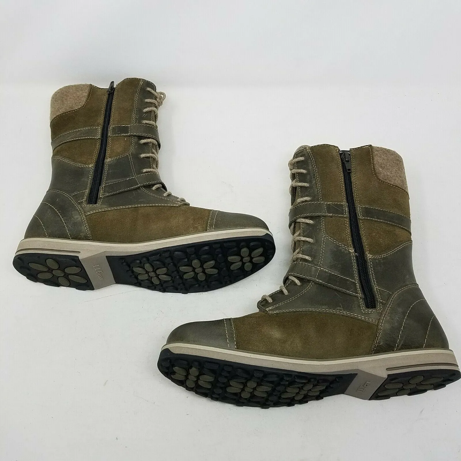 Snow Boots Tecnica LL Bean Park Ridge Boots Leather Buckle Wool Snow Tall Women 8 Antique Olive