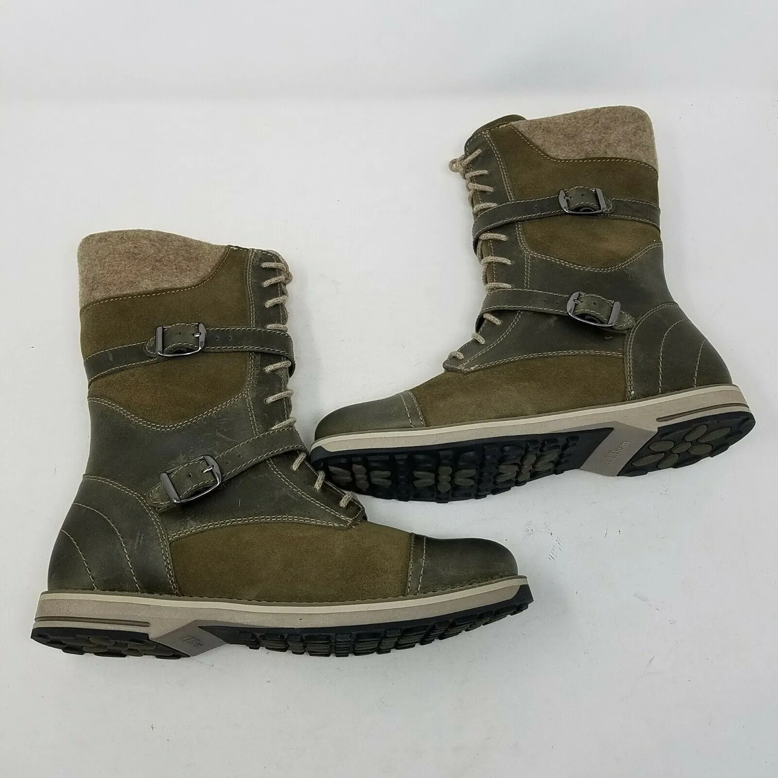 LL Bean Park Ridge Boots Leather Buckle Wool Snow Tall Women 8 Antique Olive Crocs Snow Boot