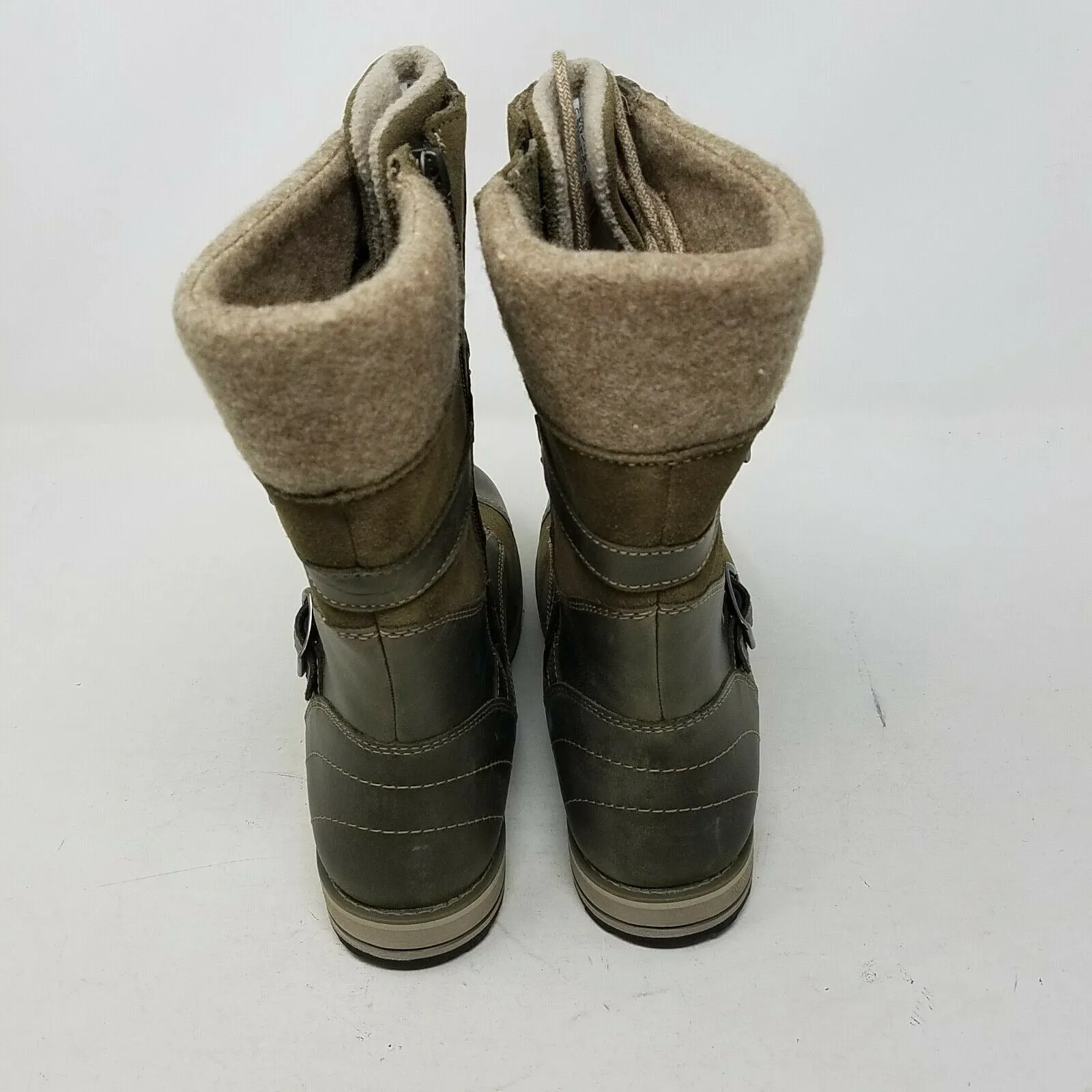 LL Bean Park Ridge Boots Leather Buckle Wool Snow Tall Women 8 Antique Olive Ankle High Snow Boots