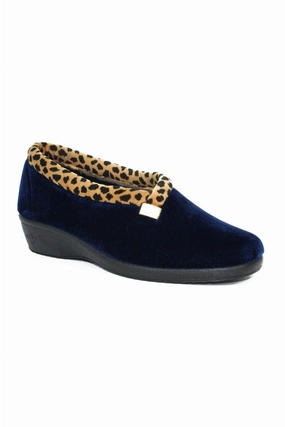 Stretchable Upper Lunar Paloma Navy Ocelot Trim Slipper KLA005
