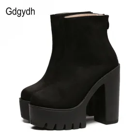Gdgydh Fashion Boots Women Platform Shoes For Autumn Soft Leather Woman Party Shoes Ankle Boots High Heels 2019 New Black Zipper Curves And Combat Boots