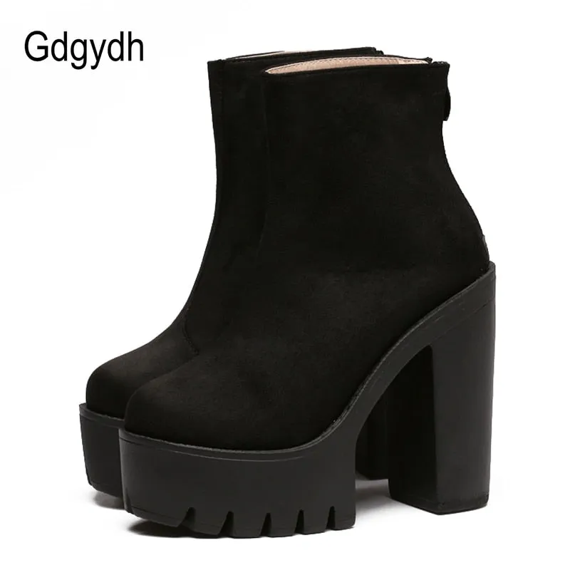 Gdgydh Fashion Boots Women Platform Shoes For Autumn Soft Leather Woman Party Shoes Ankle Boots High Heels 2019 New Black Zipper Ankle Deck Boots