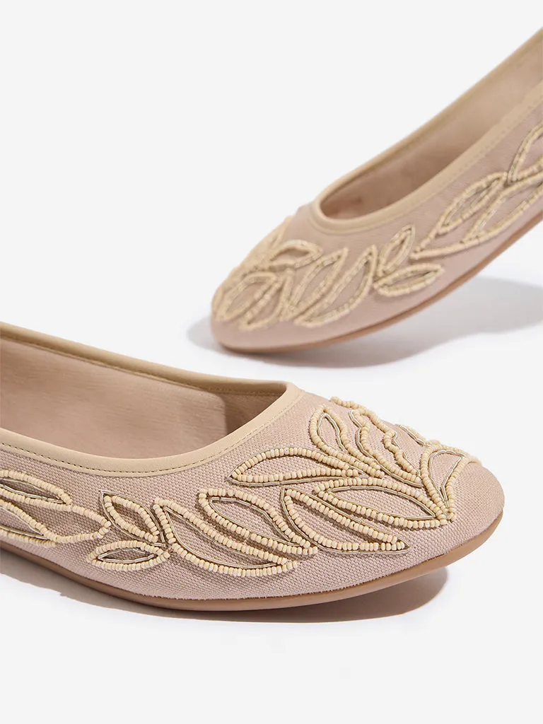 House Shoes For Flat Feet LUNA BLU Ivory Beads Embellished Ballerina