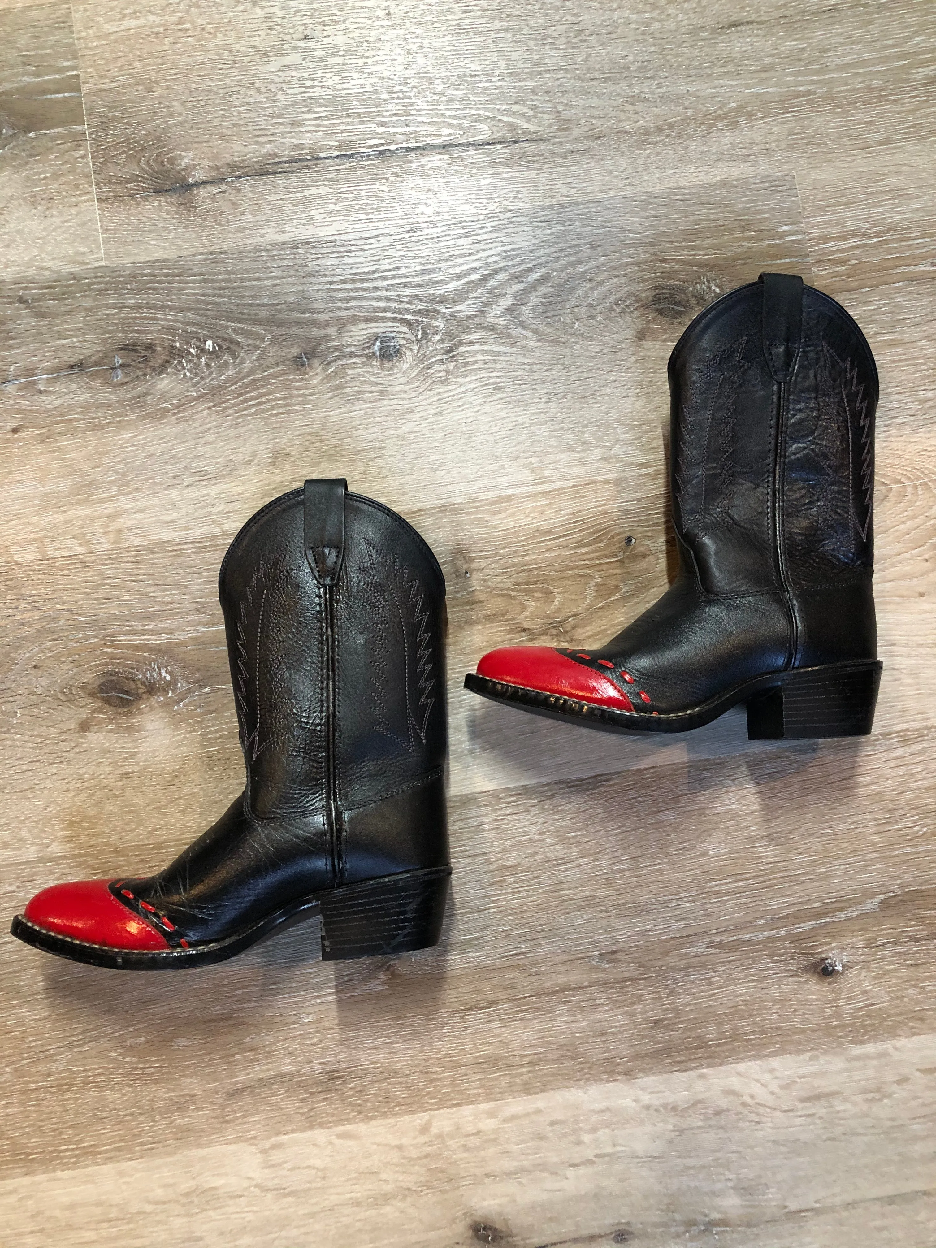 Kids Black and Red Leather Western Cowboy Boot SOLD Made In America Boots