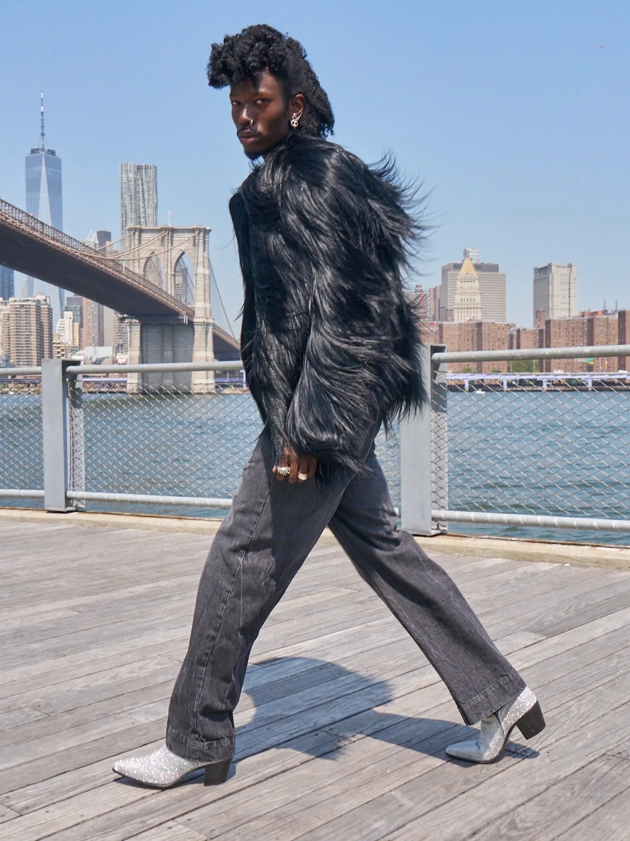 NICO 60MM ARIZONA BOOT IN GLITTER SILVER/BLACK Western Boots Ankle