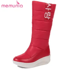 MEMUNIA SIZE 35-44 Ladies snow boots wedges heels slip on women winter boots fur inside mid calf boots sweet shoes Calvin Klein Snow Boots