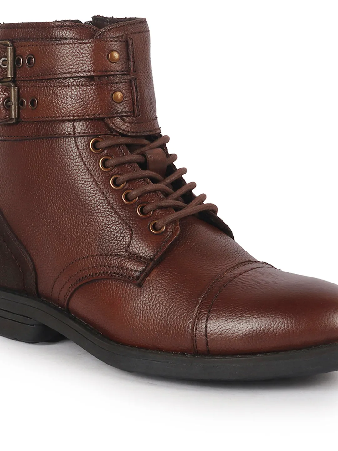 Men Tan 6-Eye Lace Up Genuine Leather High Ankle Adjustable Buckle Strap Winter Boots|Trekking Boots|Hiking Boots Catalyst Vx Work Boots