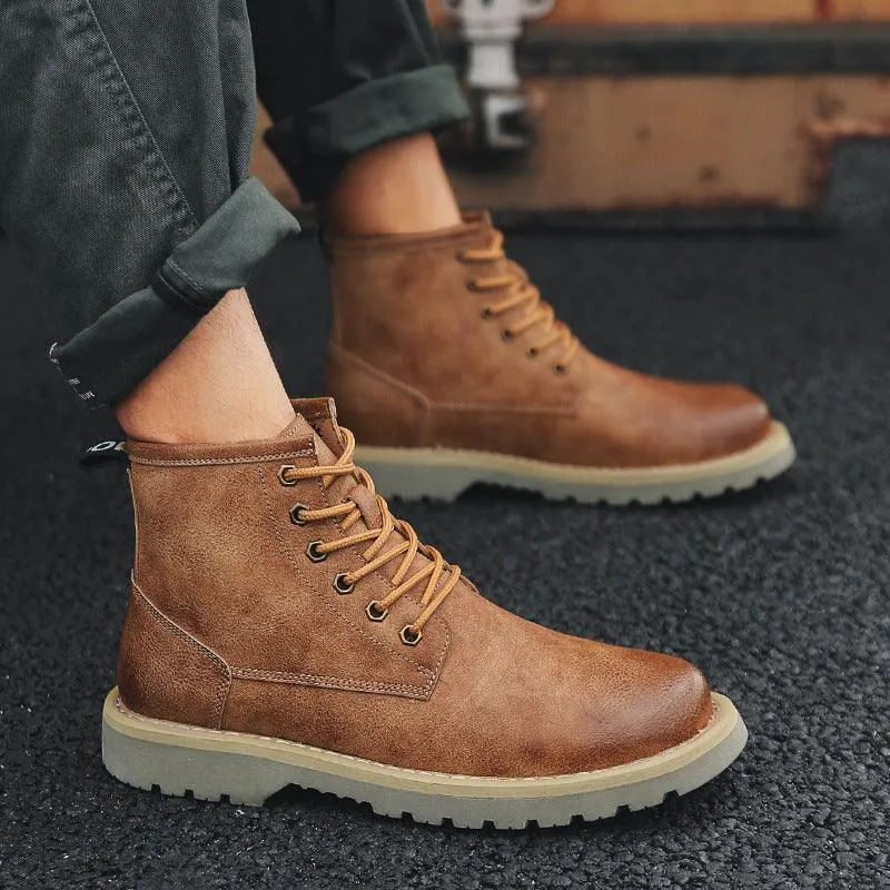 Men's Boots Korean Style Wild High-top Winter Plus Fleece Tooling Boots Trendy Shoes Djokovic Tennis Shoes Asics