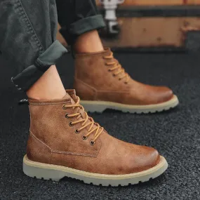 Asics Gym Training Shoes Men's Boots Korean Style Wild High-top Winter Plus Fleece Tooling Boots Trendy Shoes