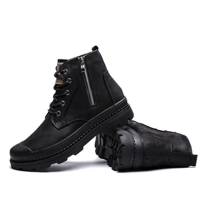 Men's Genuine Leather High Top Zipper Boots Adidas Busenitz Shoes