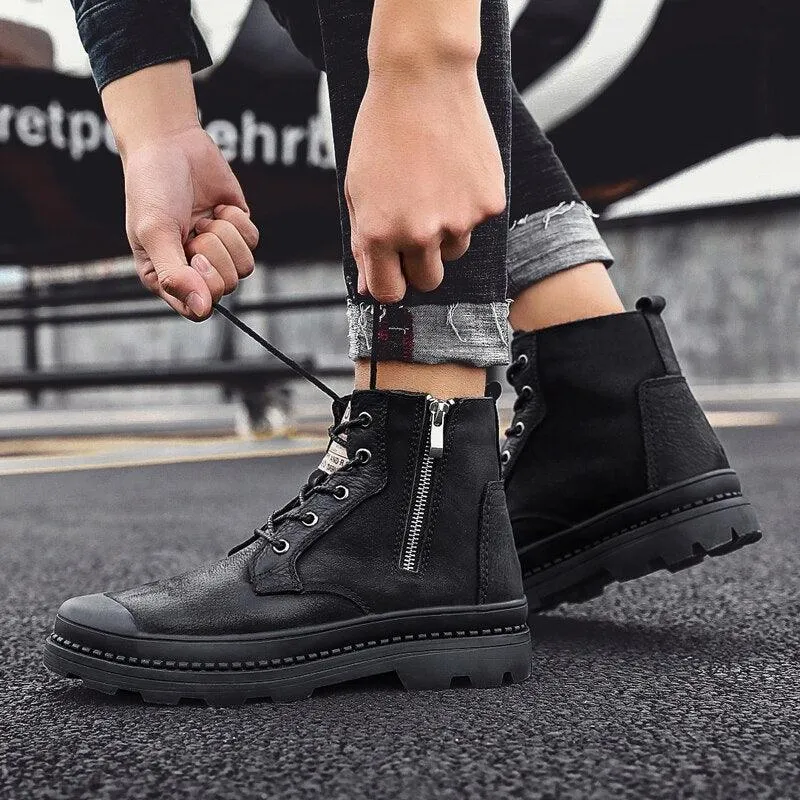 Taekwondo Adidas Shoes Men's Genuine Leather High Top Zipper Boots