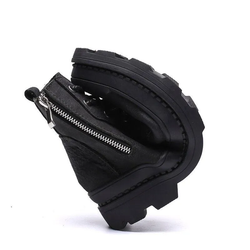 Men's Genuine Leather High Top Zipper Boots Adidas Adizero Sl2 Running Shoes