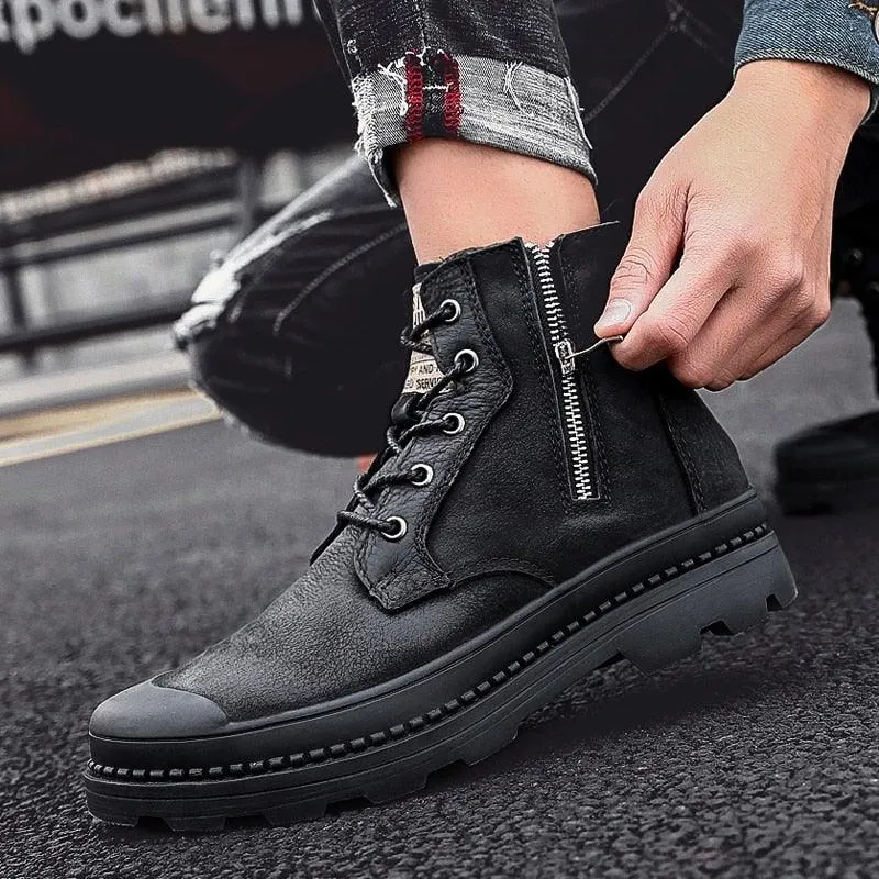 Men's Genuine Leather High Top Zipper Boots Adidas Low Top Shoes