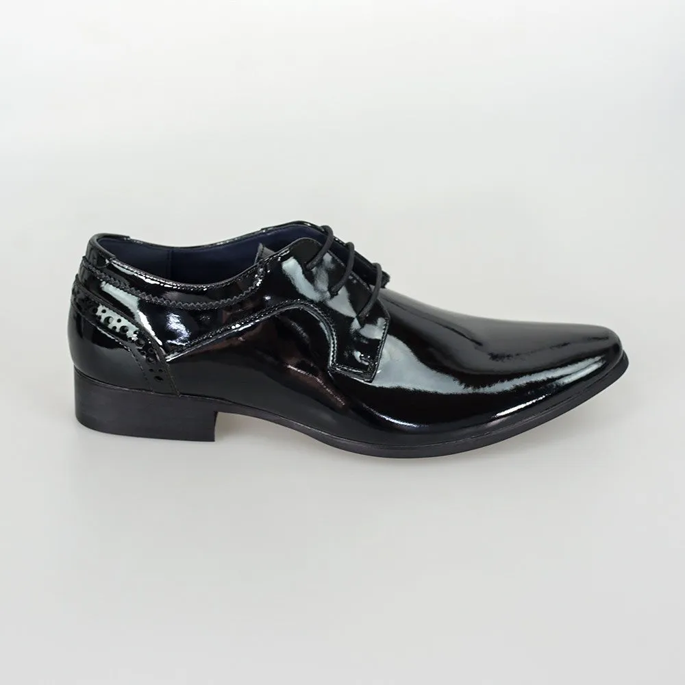 Men's Patent Lace up Tuxedo Shoes - SCOTT Black - Black Wedge Dress Shoes For Wedding