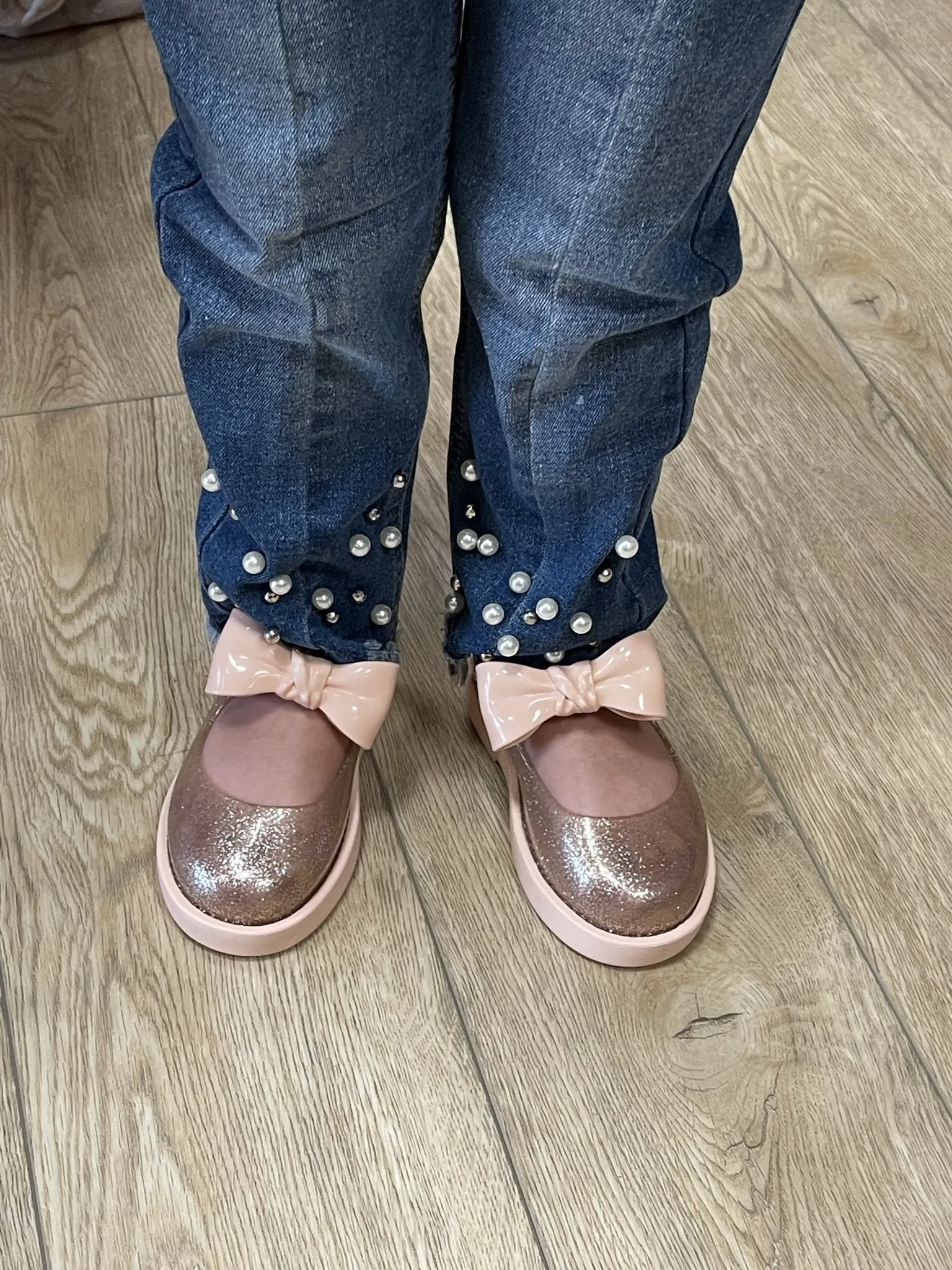 Mini Melissa Girls LOLA BB Beige Glitter Shoes Asics Shoes Flat Sole