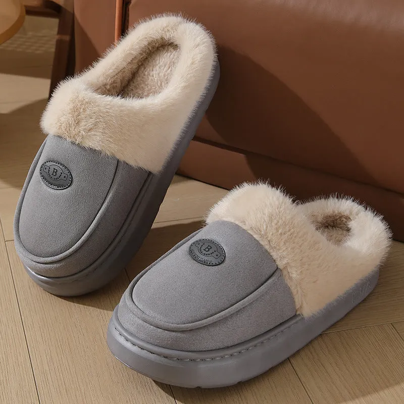 Hunter Slippers Winter Plush Slippers For Men Casual All-match Warm Suede House Shoes Indoor Non-slip Floor Bedroom Slipper