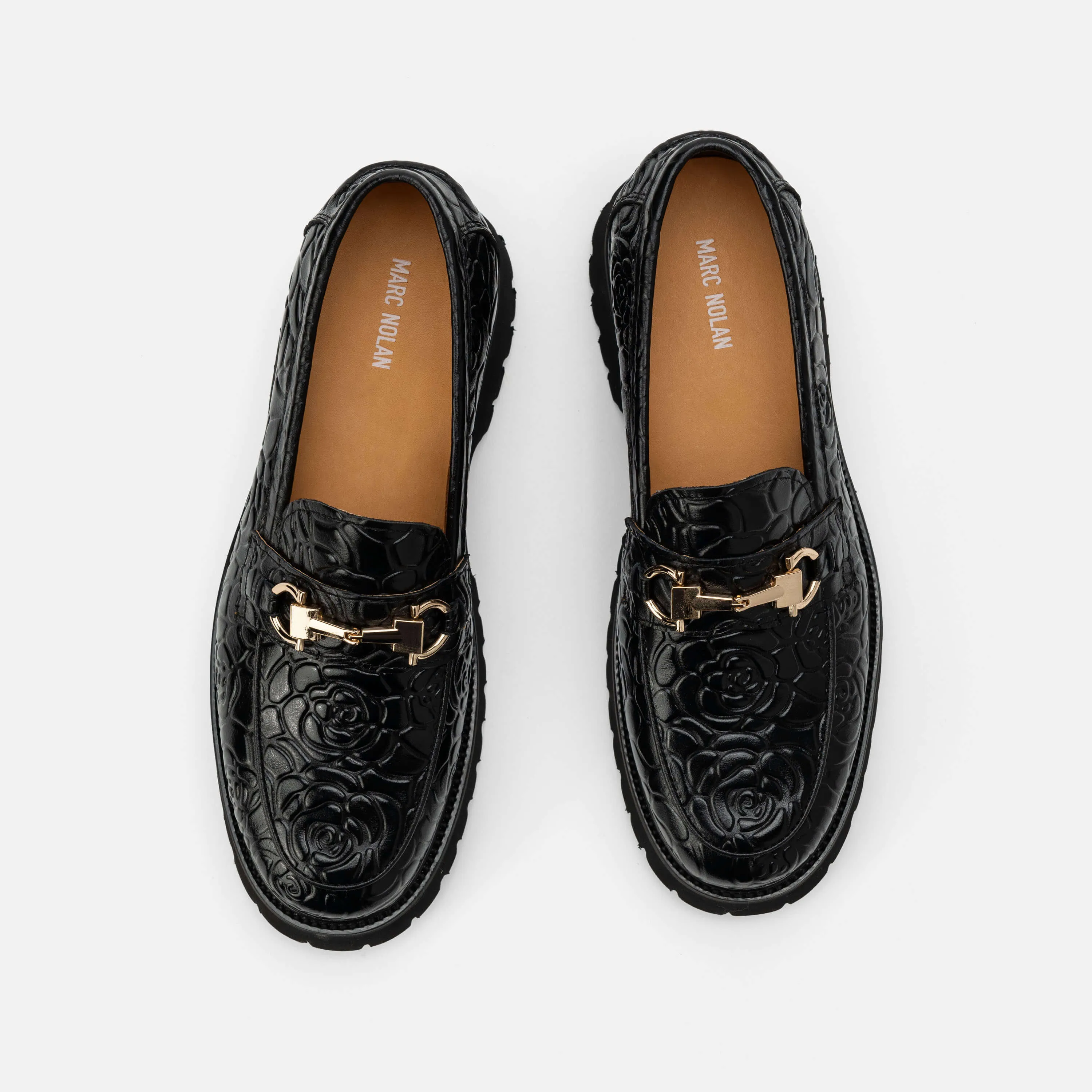 Shop Loafers Ms. Boulevard Black Floral Leather Bit Loafers