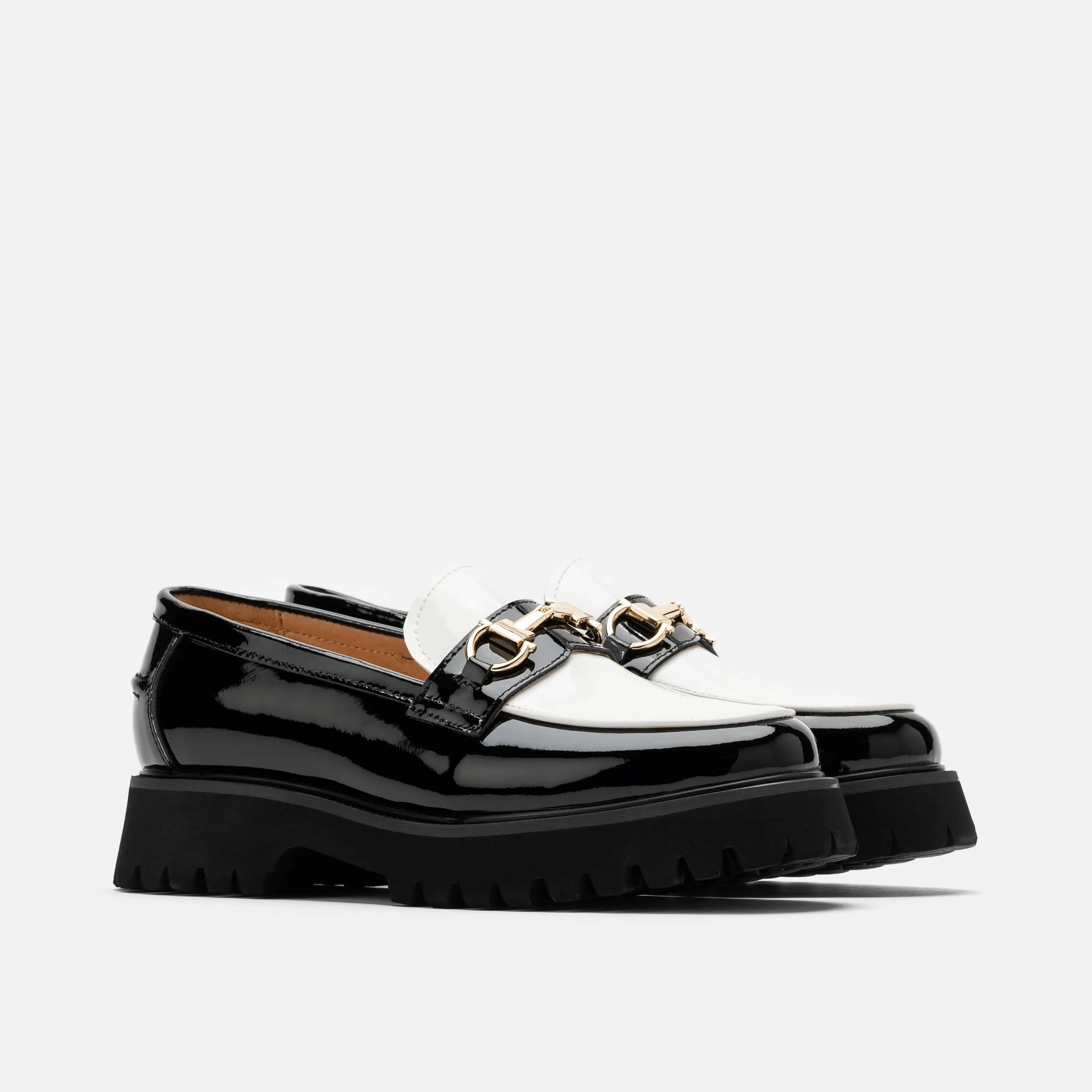 Ms. Boulevard Black/White Patent Leather Bit Loafers Ferragamo Cosimo Loafers