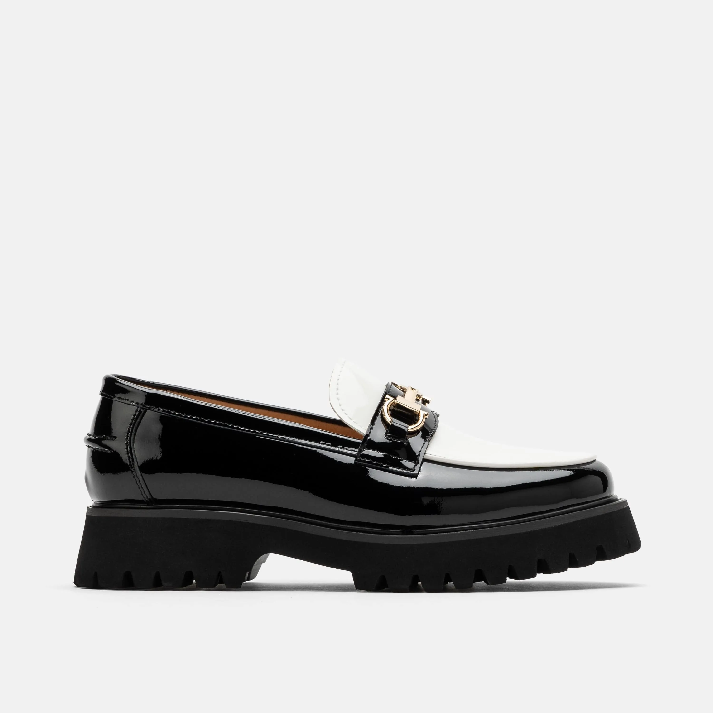Derek Guy Loafers Ms. Boulevard Black/White Patent Leather Bit Loafers