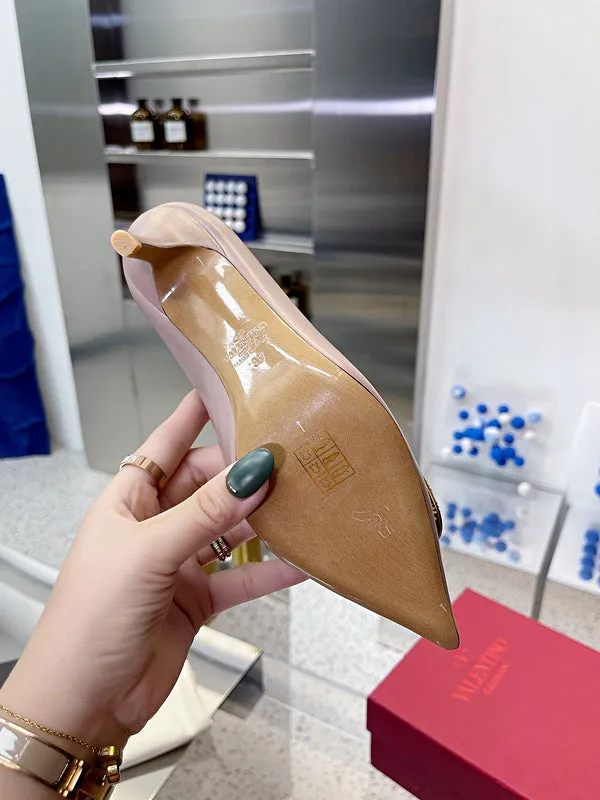 MVS16 Leather Slippers Women Heel 4,6,8CM shoes 35-43 With box Were Slippers Originally Silver