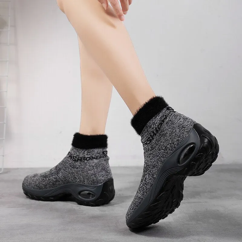 Nanccy  Winter Women Warm Fur Sock Boots Oak Street Boots