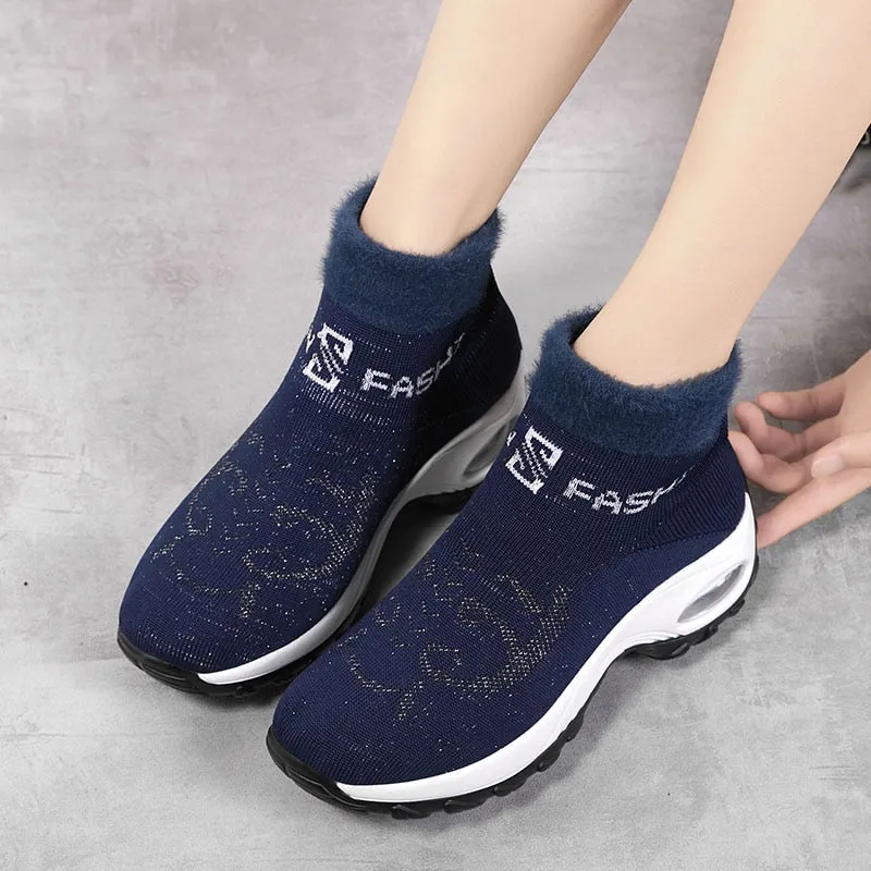 Nanccy  Winter Women Warm Fur Sock Boots Boots Over Knee Leather