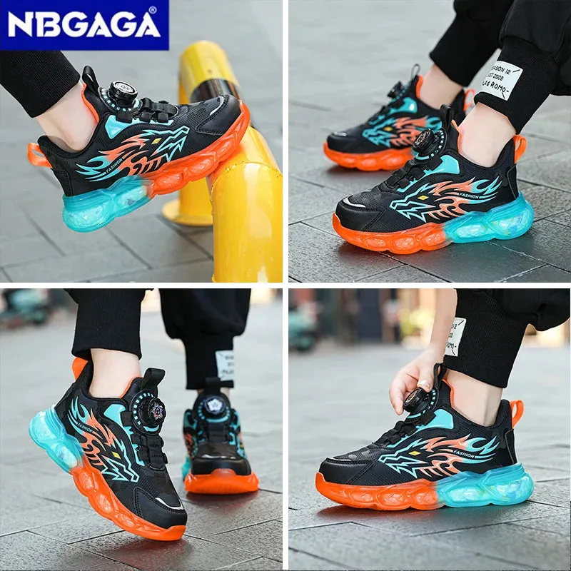 New Anti-skid Leather Kids Sneakers for Boys Running  Walking Lightweight Casual Shoes With Fashion Dragon Pattern Size 28-39 Metatarsal Tennis Shoes
