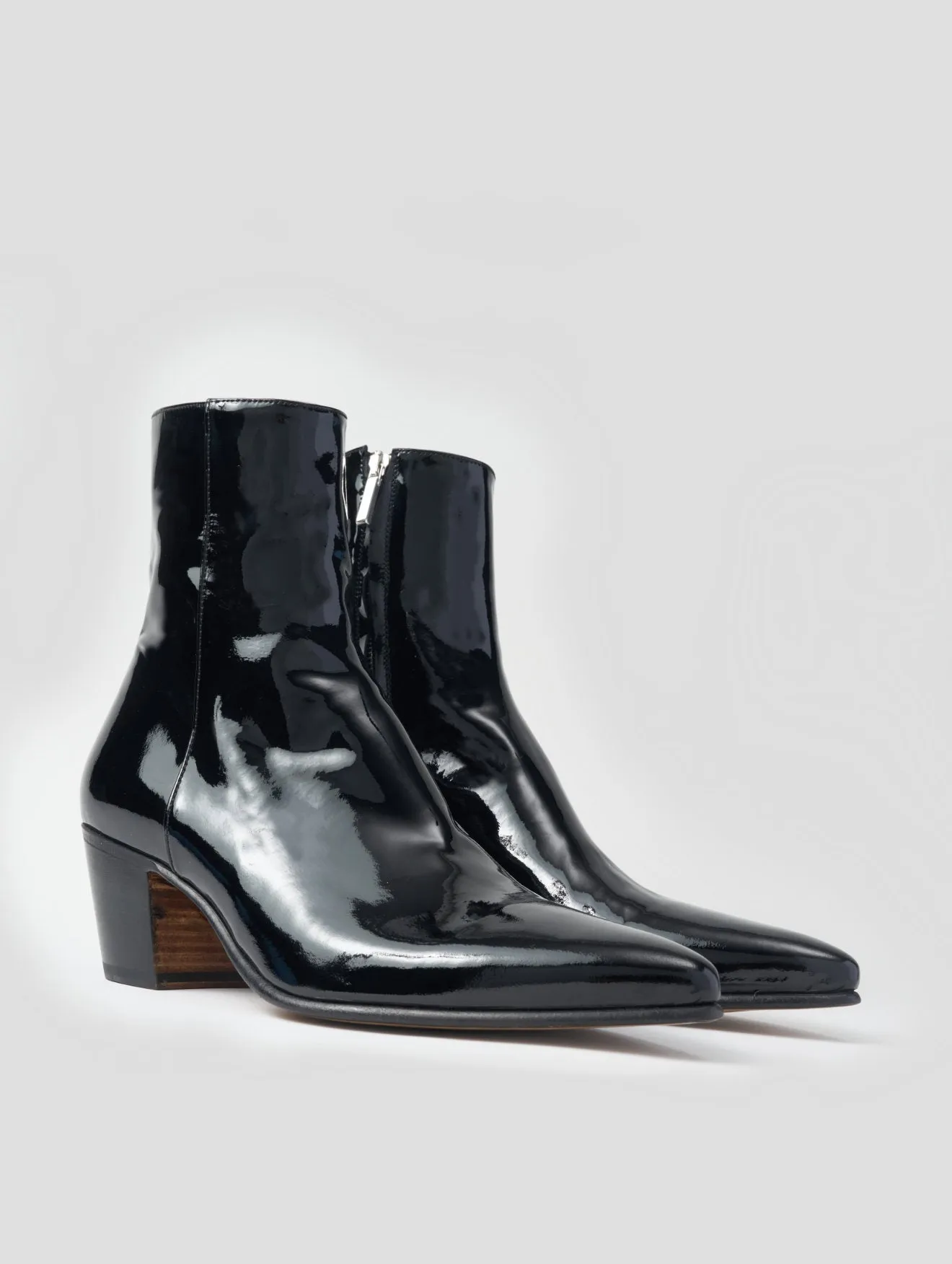 NICO 60MM ANKLE BOOT IN BLACK PATENT LEATHER High Wedge Boots
