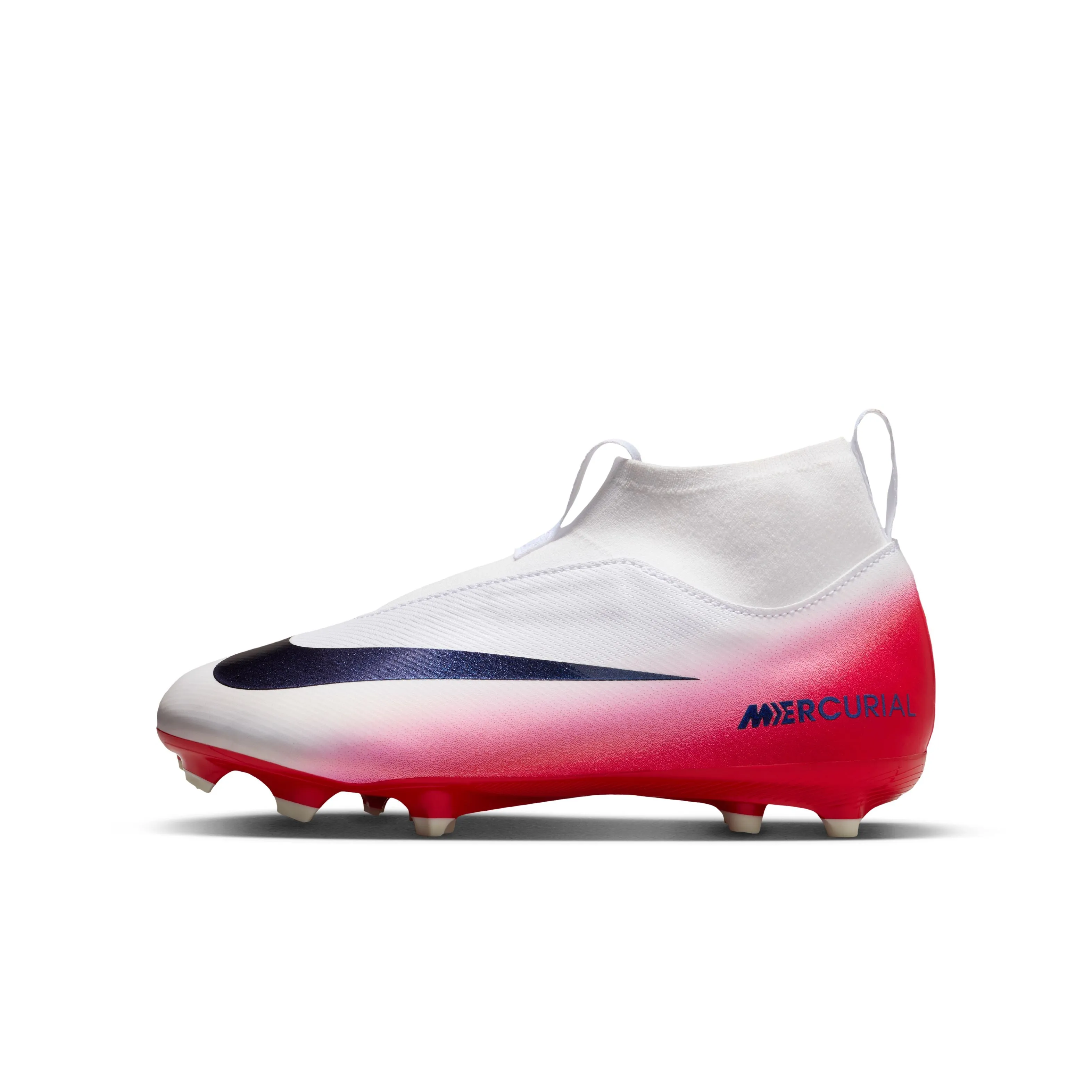 Supernova Soccer Cleats Nike Jr. Zoom Superfly 10 Academy FG/MG White Red Laceless