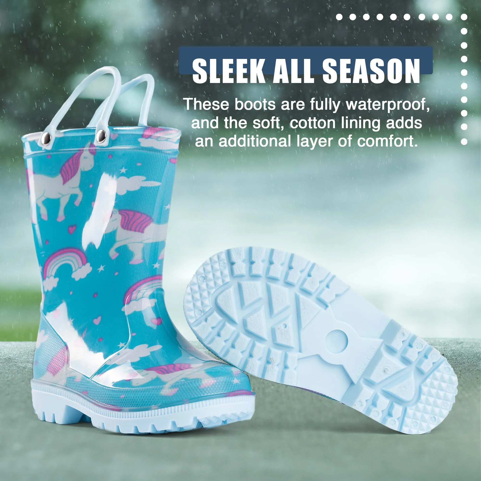 Norty Little Big Kids Boys Girls Waterproof PVC Rain Boots Chunky Heel Ankle Boots