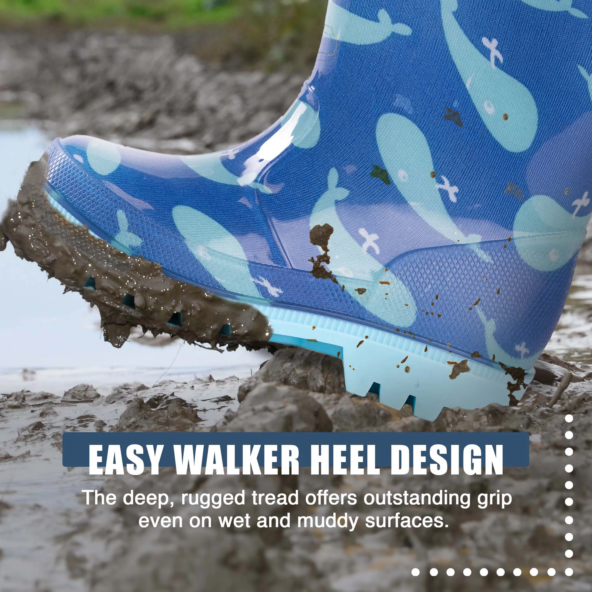 Norty Little Big Kids Boys Girls Waterproof PVC Rain Boots Wide Calf Suede Boots