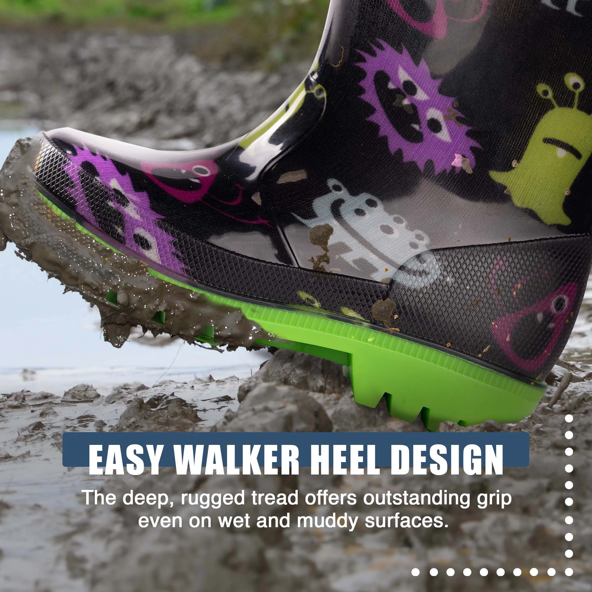 Norty Little Big Kids Boys Girls Waterproof PVC Rain Boots Lightweight Work Boots Waterproof