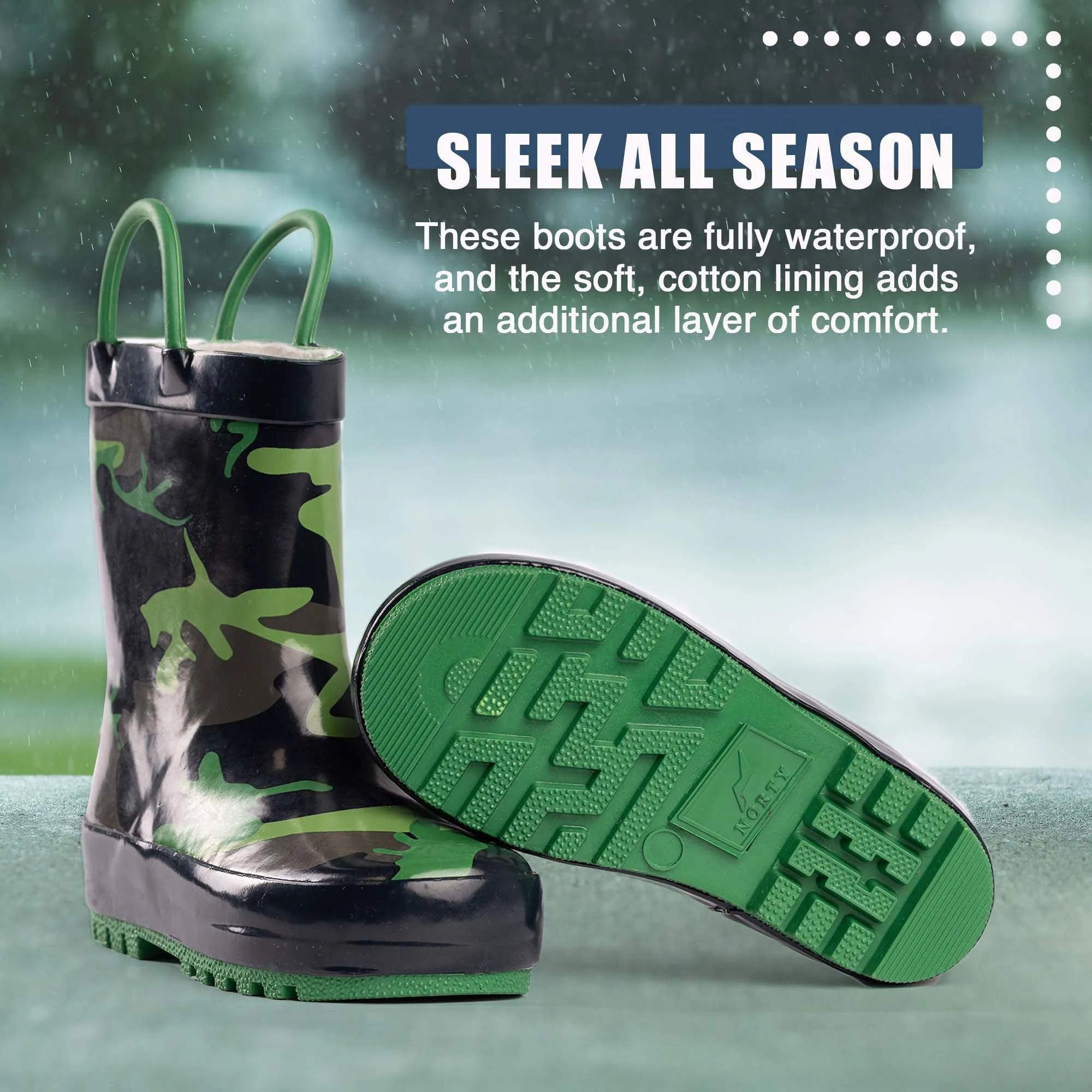 Wedge Sole Work Boots Norty Toddlers Kids Boys Girls Waterproof Rubber Printed Rain Boots -13 Patterns