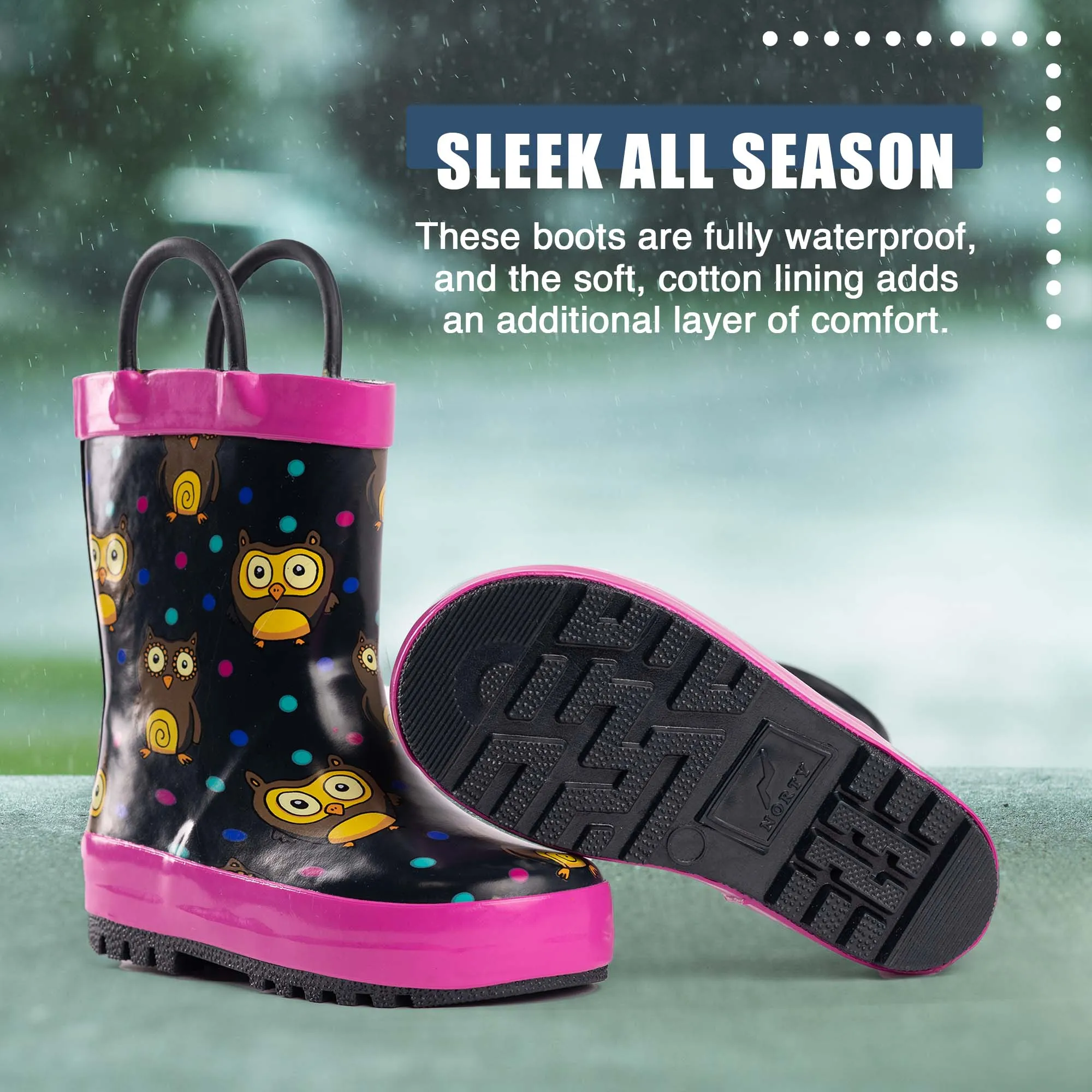 City Boots Norty Toddlers Kids Boys Girls Waterproof Rubber Printed Rain Boots -13 Patterns