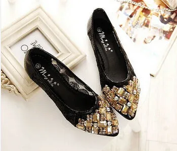 Rhinestone Flats Shoes Woman 2017 Dress Flats Female Ballet Shoes PLUS SIZE 34-43 Comfort Rhinestones Casual Flats zapatos mujer Dress Slide Shoes