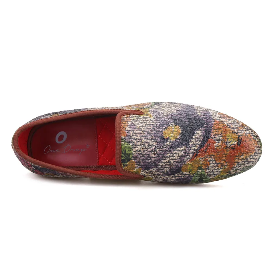 Ostrich Loafers OneDrop Handmade Dress Shoes Painting Graffiti Mix Colors Men Wedding Party Prom Loafers