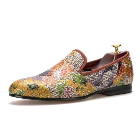 OneDrop Handmade Dress Shoes Painting Graffiti Mix Colors Men Wedding Party Prom Loafers Second Hand Loafers