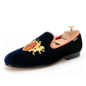 OneDrop Handmade Men Dress Shoes Refinement Embroidery Navy Upper Gold Outsole Velvet Wedding Party Prom Loafers Suede Yacht Loafers