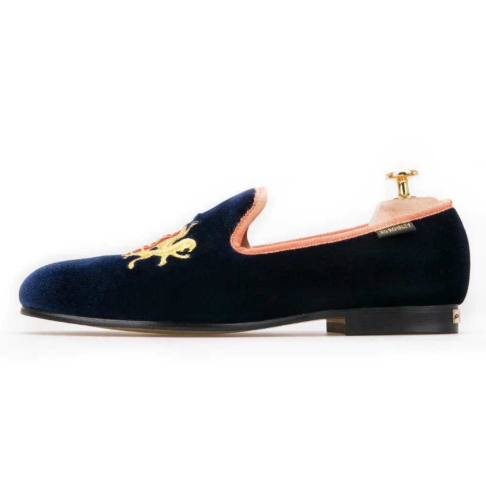 Loafers And Moccasins OneDrop Handmade Men Dress Shoes Refinement Embroidery Navy Upper Gold Outsole Velvet Wedding Party Prom Loafers