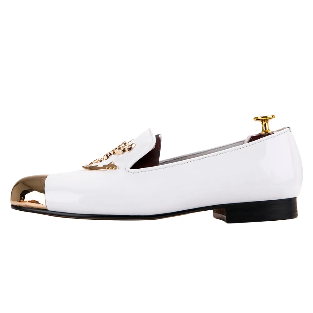 OneDrop Handmade Metal Toe Skull Buckle Men Dress Shoes Patent Leather Party Wedding Prom Loafers Tie Loafers