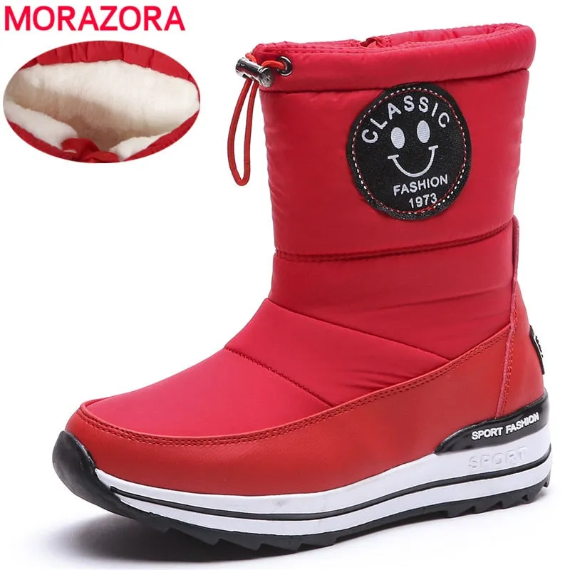 Original MORAZORA Plus size 34-43 Snow boots for women shoes zipper keep warm thick fur winter boots fashion ankle boots female Rubber Snow Boots